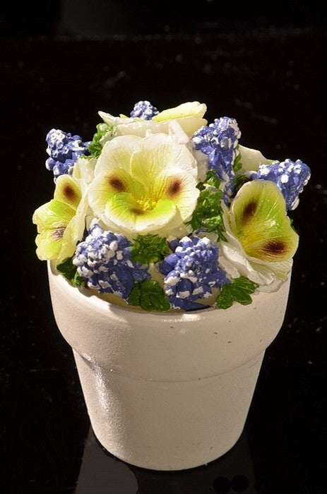 Setje van 4 Bloemen kaarsen in Stenen Potjes