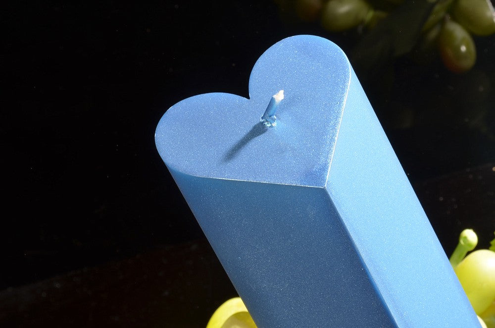 Harten Kaars, BLAUW METALLIC, hoogte: 20cm