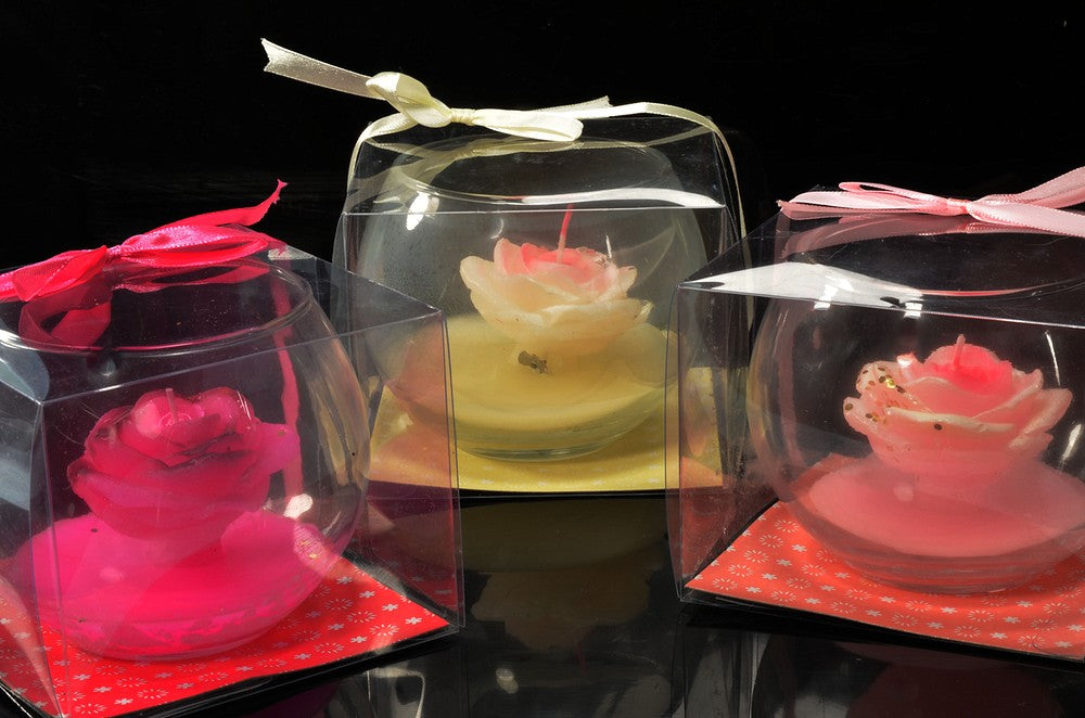 Set met 3 Prachtige bloemen figuurkaarsen in glas