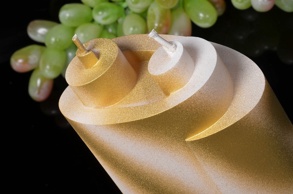 Piaf Kaars met 2 pitten, Perl Mat Wit en GOUD Met, H: 18 cm