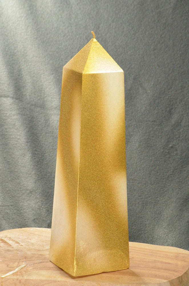 XXL Obelisk kaars, 34 cm in GOUD / WIT H: 34 cm