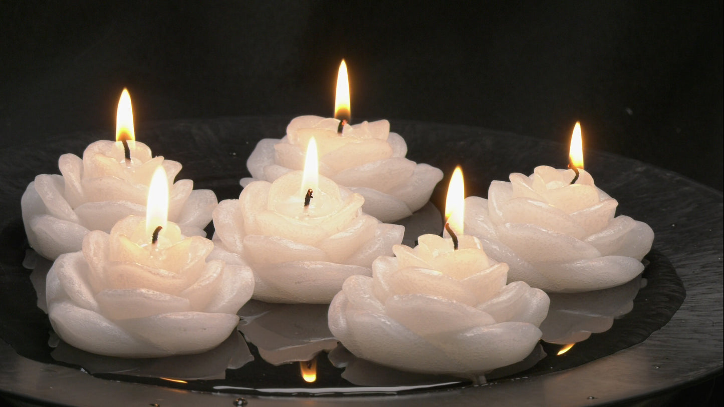 Bloemen Drijfkaars 7x7 cm, hoogte 4 cm in HAGEL WIT set van 3 stuks - BEKIJK VIDEO