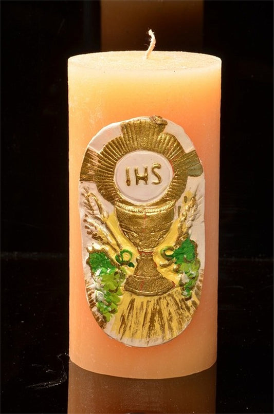 Communie Kaars, rond, ZACHT GEEL, 75x150 mm