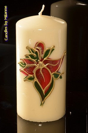 Glas in Lood kaars, Rond, H: 14 cm - Kerst