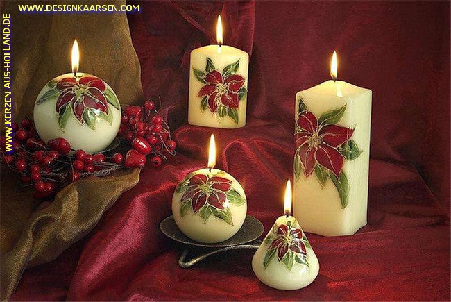 Glas in Lood kaars, Rond, H: 14 cm - Kerst