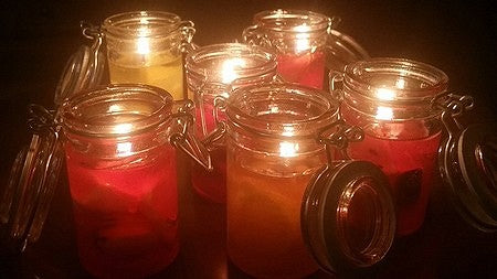 Set van 6 GEL fruitkaarsjes in wekpotjes, hoogte: 8 cm