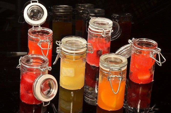 Set van 6 GEL fruitkaarsjes in wekpotjes, hoogte: 8 cm