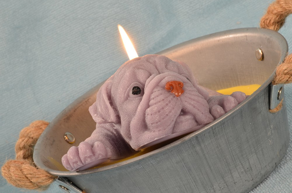 Megagrote "Hond in de Pot" kaars, (GRIJS) handwerk kaars