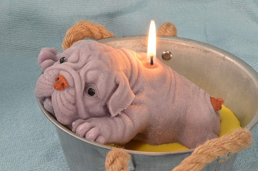Megagrote "Hond in de Pot" kaars, (GRIJS) handwerk kaars