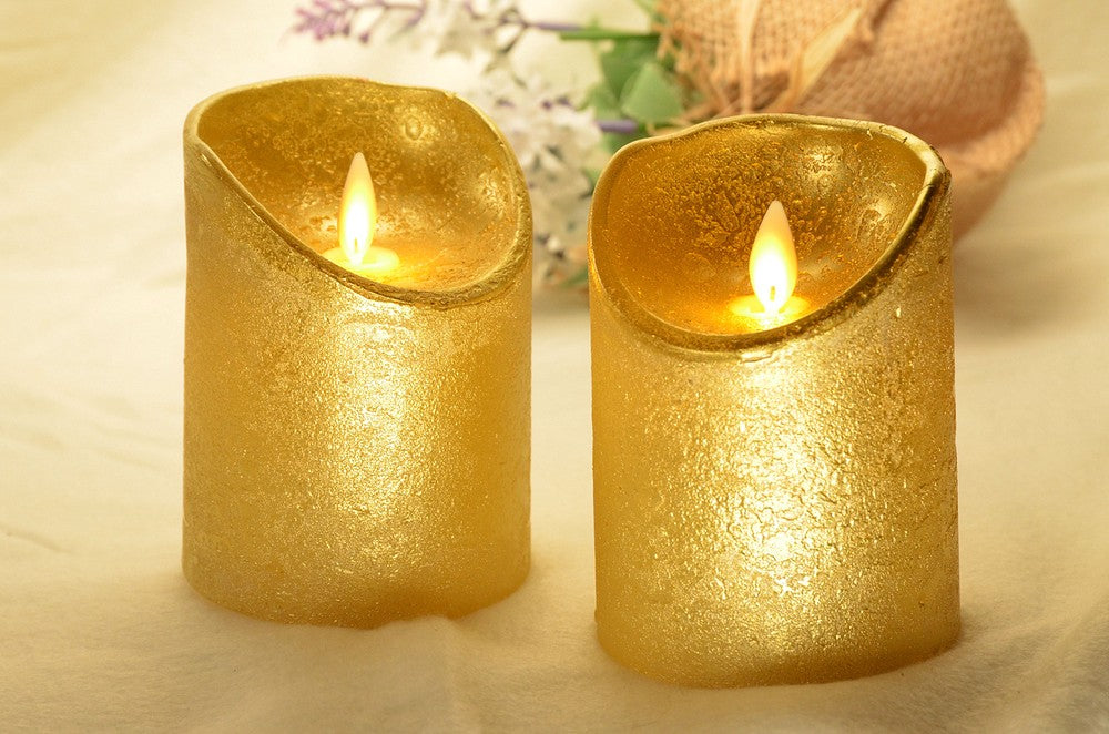 Vlamloze ledkaars uit echte wax GOUD, hoogte: 10 cm