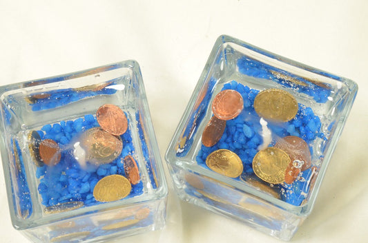 Geld kaars met Euro munten, hoogte: 8 cm