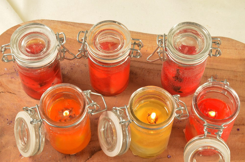 Set van 6 GEL fruitkaarsjes in wekpotjes, hoogte: 8 cm