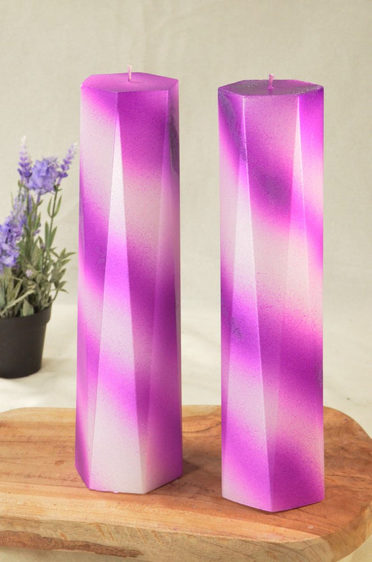 Designkaars "Brussels" in WIT en LILA Polymico, h: 31 cm
