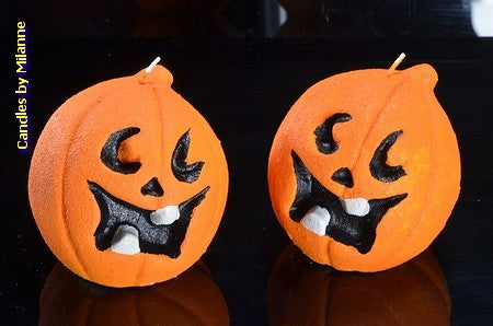 Set van 2 stuks Halloween Pompoen Kaarsen+ gratis Halloween Spin