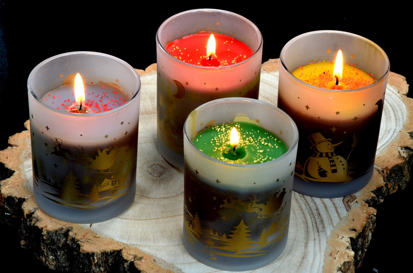 Winterkaarsen in glas, 4 stuks - Kerst