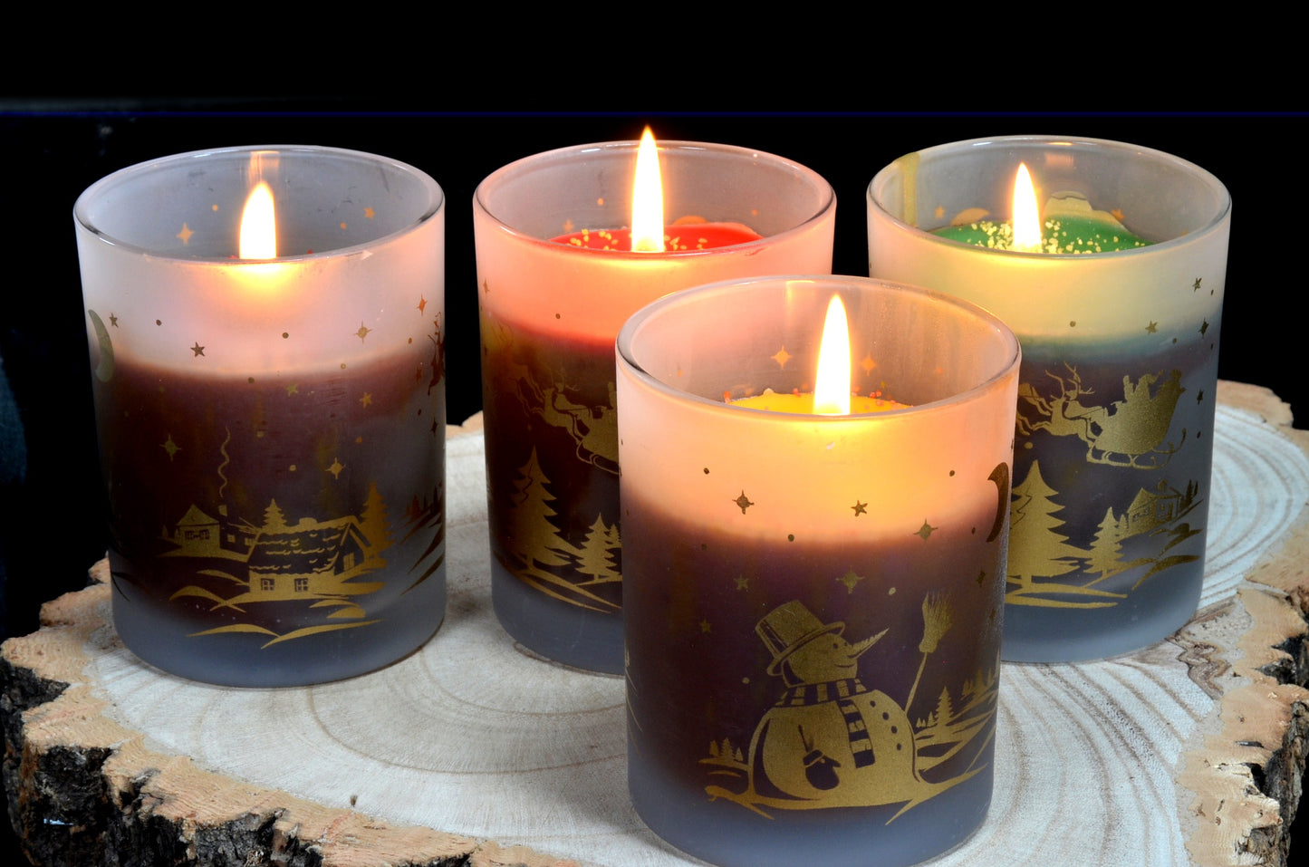 Winterkaarsen in glas, 4 stuks - Kerst