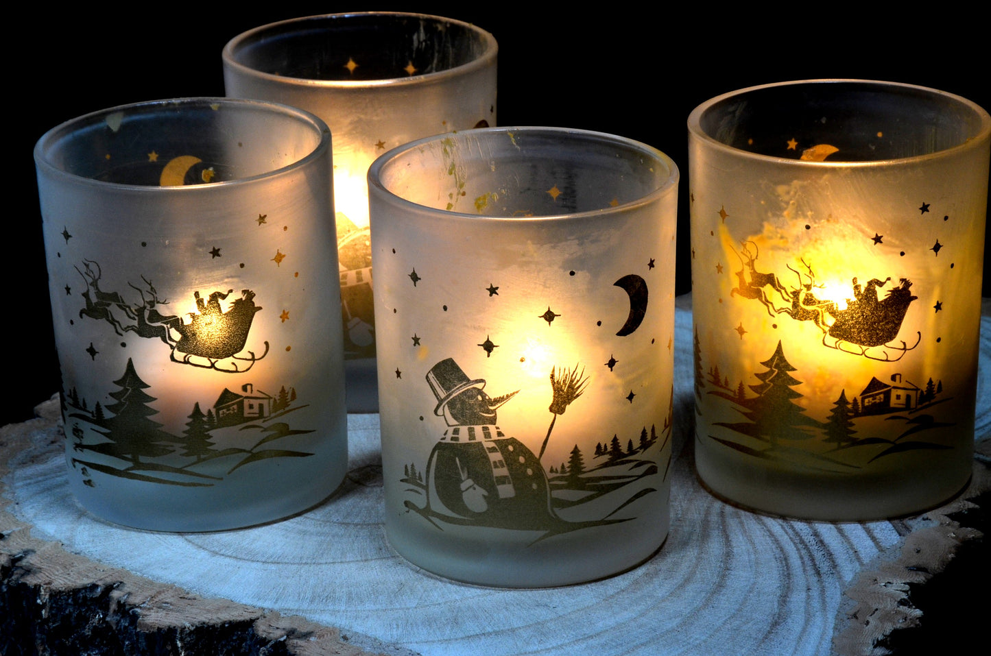 Winterkaarsen in glas, 4 stuks - Kerst