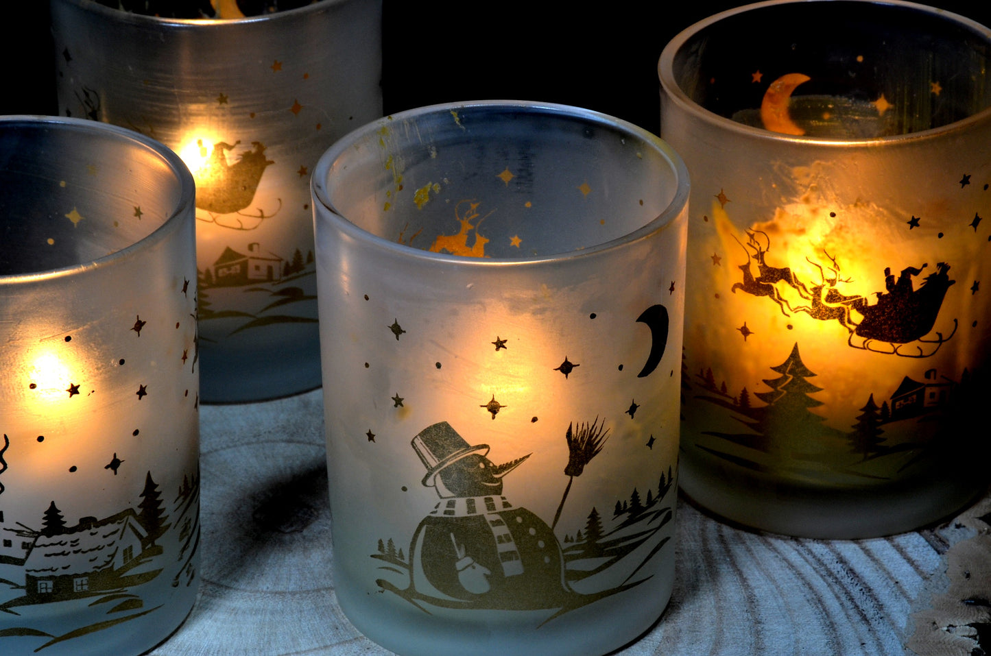 Winterkaarsen in glas, 4 stuks - Kerst