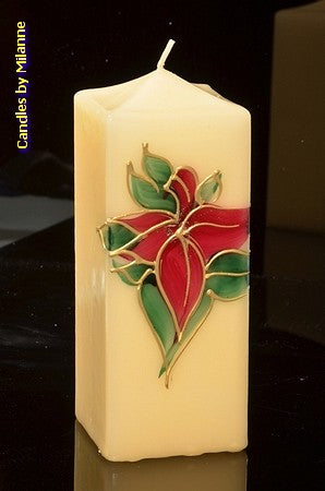 Glas in Lood kaars, Rechthoek, H: 17,5 cm - Kerst