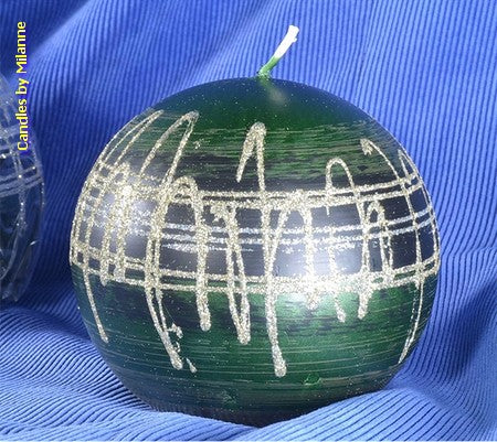 Kogelkaars XXL GROEN METALLIC met zilver, Ø12 cm - Kerst