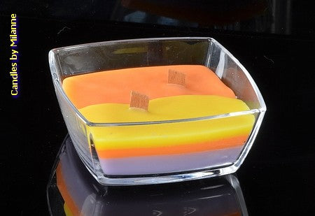 TRI-COLORE+ Houten Pit kaars in VIERKANTE schaal 12x12x12 cm