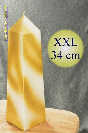 XXL Obelisk kaars, 34 cm in GOUD / WIT H: 34 cm