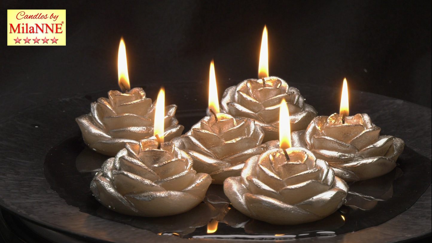 Bloemen Drijfkaars 7x7 cm, hoogte 4 cm Iin Metallic ZILVER, set van 3 stuks - BEKIJK VIDEO